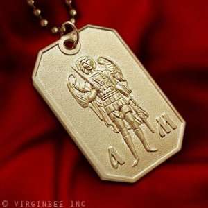   ARCHANGEL PROTECT ME PRAYER PENDANT DOG TAG BALL CHAIN NECKLACE BRASS