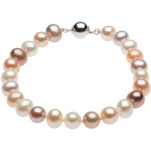   Color Pearl Strand Bracelet, 8 MM   9 MM, Sterling Silver 7.75 Inches