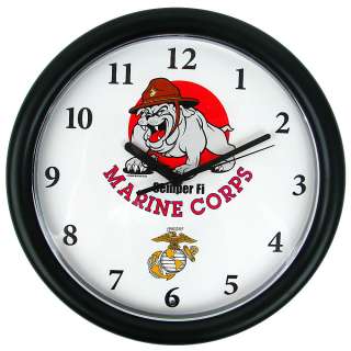 Deluxe Chiming Marines Clock Featuring Bull Dog Mascot  