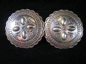 Sterling Silver Stamped Design Concha Clip On Earrings  