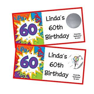 60th birthday party favors scratch off game cards  