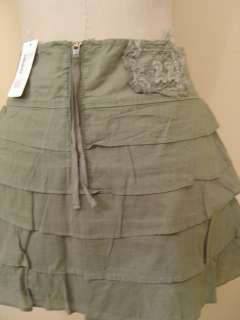 twilltwentytwo Army Green Ruffle Tier Skirt 27 NWT $120  