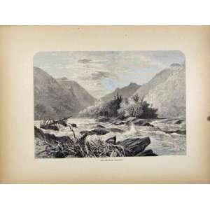  Mountain Island River Stream Rapids Antique Print 1872 