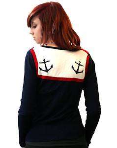 Too Fast Sailor Anchor Navy Cardigan Sweater Punk Rockabilly 