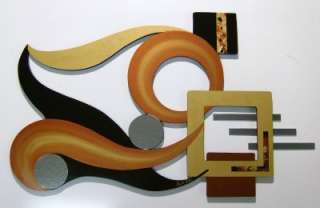  Modern Golden Eye Abstract Wall Sculpture, Wood Metal & Mirror  