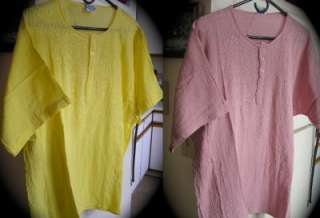 Geeta KURTA Indian Cotton Shirt Top Hippie Yellow Pink  
