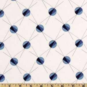  44 Wide Marcus Brothers Cotton Print Blue/Cream Fabric 