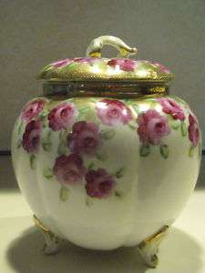 Antique Pre Nippon Biscuit/Craket Jar H. P. Roses Moriage  