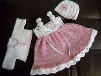 BABY SET HANDMADE CROCHET SIZE 0 3 MONTHS MIXED PINK AND WHITE ACRYLIC 