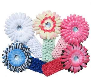 Baby Crochet Headband With Acrylic Daisy Flower 16pcs  