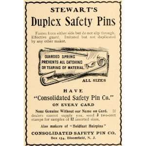  1901 Ad Consolidated Safety Pins Duplex Holdfast Fasten 