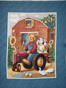 Farm Tractor Blue Jean Teddy Quilt Panel Nursery Baby Fabric  