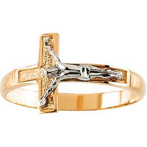 Two Tone Crucifix Ring R43026 14K Yellow/ Gold Band New  