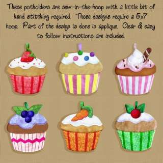 Cupcakes Potholders Sew in the Hoop Embroidery Designs  