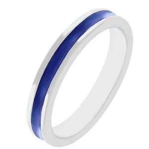    White Gold Bonded Silver Sapphire Enamel Eternity Ring Jewelry