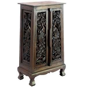     40 Exotic Peacocks Storage Cabinet / End Table   Rich Dark Finish