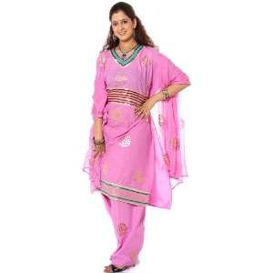 Pink Salwar Kameez Fabric with Painted Bootis and Gota Work   Pure 