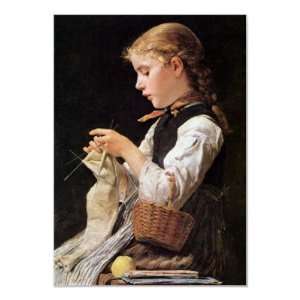  Strickendes M dchen Knitting Girl Print