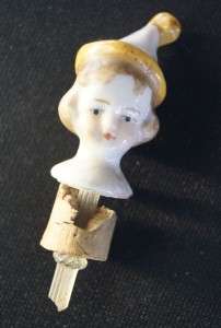 Antique VTG Porcelain Clown Doll Perfume Stopper Dauber German?  