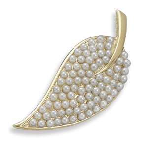  14K Gold Plated and Pearl Leaf Fashion Pin Jewelry