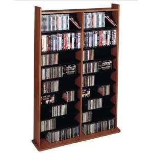 High Capacity Double Width Multimedia Storage Rack in Cherry and Black 