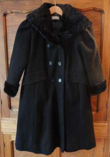 ROTHSCHILD Winter Coat Girls Size 8 Dress Wool Black Hooded Faux Fur 