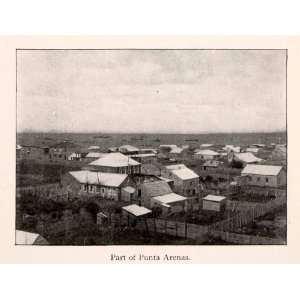  1900 Halftone Print Punta Arenas Landscape Ocean Cityscape 