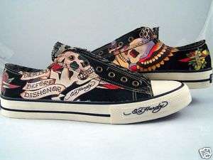 Mens Ed Hardy Death Before Dishonor Black Shoes Sneaker  