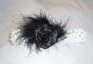 Rose Flower Marabou Feather Crochet Headband Hair Clip  
