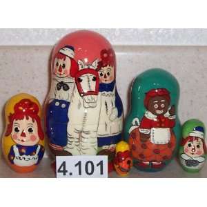  Raggedy Ann and Andy Russian Nesting doll 5 pc / 4 in * 4 