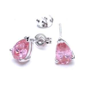   with pink teardrop cubic zirconia, delicately held in a claw setting