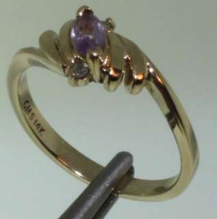 14k yellow gold vintage diamond .03ct SI2 H marquise amethyst ring 2 