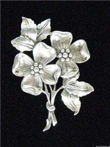 Vintage Jewelry Lg DANECRAFT Sterling DOGWOOD Brooch  