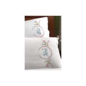   Stamped Embroidery 30 Pillowcase Pair His & Hers