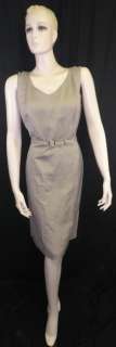 New Isabella DeMarco Tahari Levine Belted Lined Linen Dress Brown Grey 