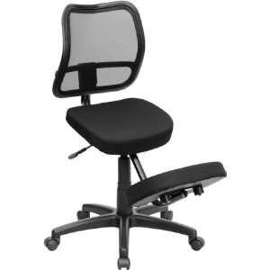  Black Fabric Ergonomic Kneeling Chair with Mesh Back by 