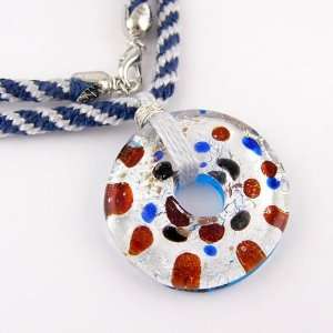   Dichroic Glass Donut Pendant 18 Inch Kumihimo Cord Necklace Jewelry