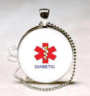 Handmade *** Alert *** Medical Diabetic Glass Tile Jewelry Necklace 