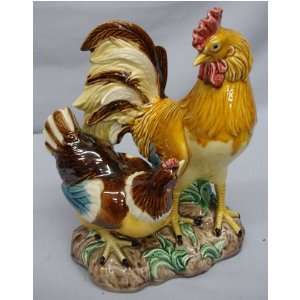  Rooster and hen   ceramic sculpture, hand glazed