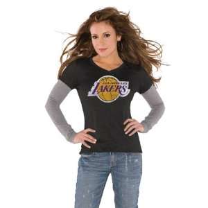 Los Angeles Lakers Black Womens Primary Logo Tri Blend Long Sleeve 