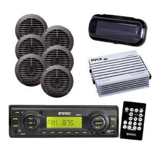   Boat Yacht Radio USB AUX w/Cover & 3 Pairs of 5.25 Speakers & Amp