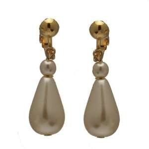  Riya Gold Cream Pearl Drop Clip On earrings Jewelry