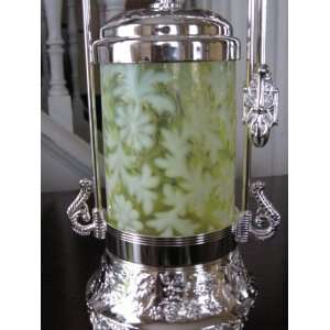 Elegant Pickle Castor Vaseline Opalescent Glass Fern & Daisy Pattern