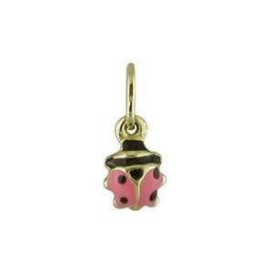  18K Yellow Gold Pink Lady Bug Enamel Charm (4mm/11mm with 