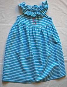 Kellys Kids PLAY Turquoise & White Stripe Ruffle Dress Mono E 6 7 
