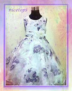 US 7 PU3222 Purples Flowers Girls Party Pagent Fancy Dress SIZE 2 3 4 