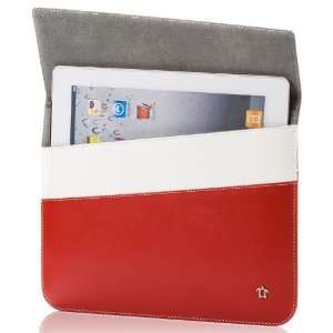   iPad (3) Leather Case Folio Enveloppe Style Red / White Electronics