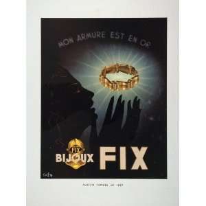 1948 French Art Deco Ad Bijoux Fix Gold Jewelry NICE   Original Print 