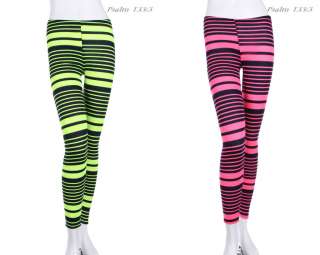  Neon Stripes Full Length Long Leggings Tights Skinny VARIOUS COLOR 