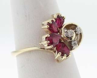 Estate Natural Ruby Diamonds Solid 14k Yellow Gold Ring  